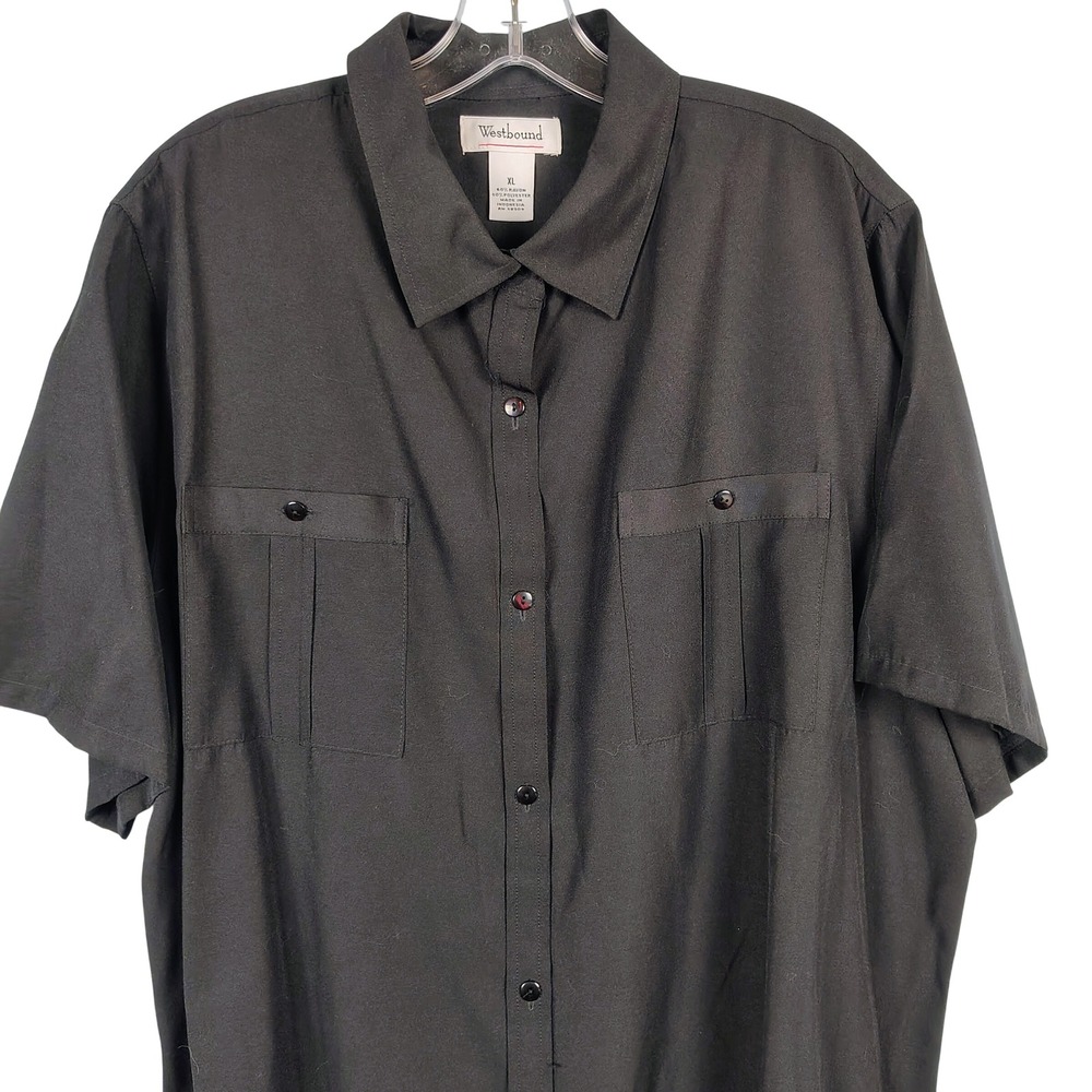 NWT Westbound Womens XL Short Sleeve Button Down Black Rayon Utility Gorpcore